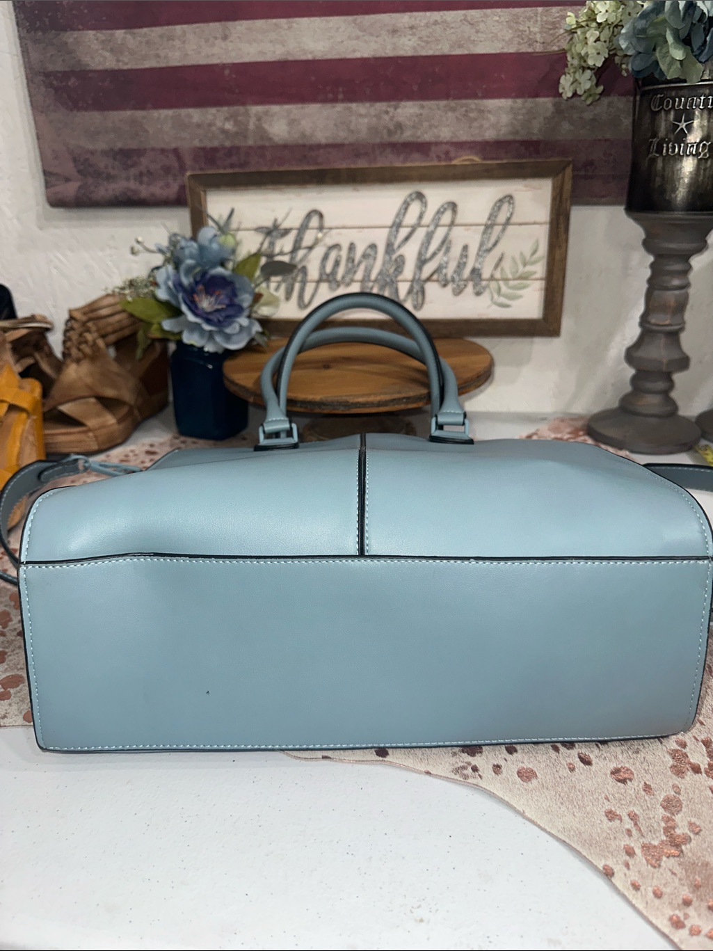 His Sleek Light Blue Structured Tote With Convertible Strap — image 8 of 8